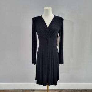 Vintage 90s Black A-Line Dress Long Sleeve Criss Cross Size 10 NWT